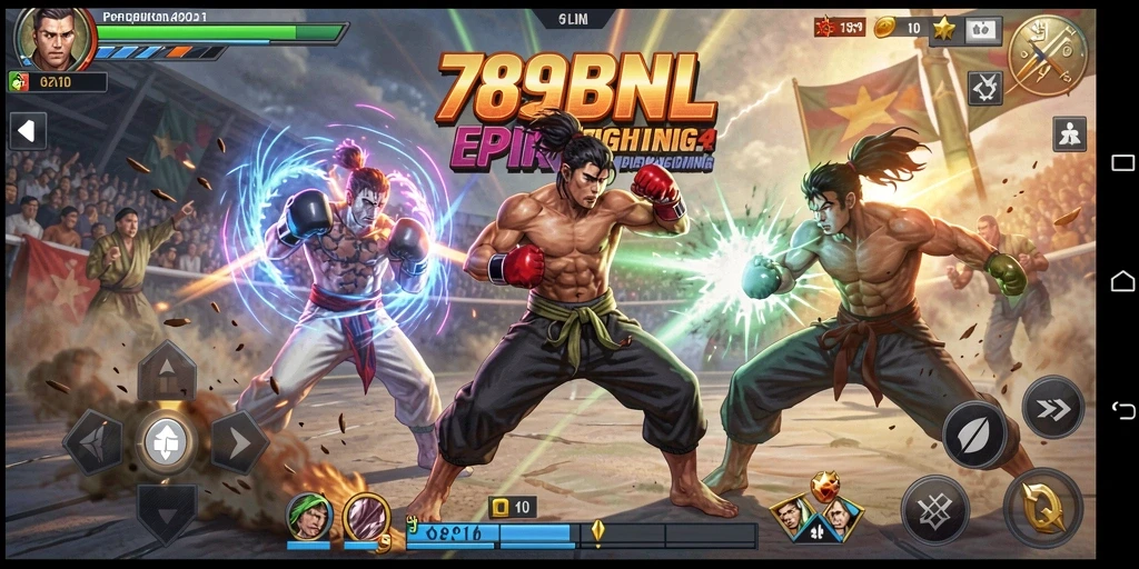 Screenshot gameplay 789BNL menampilkan pertarungan karakter yang intens.