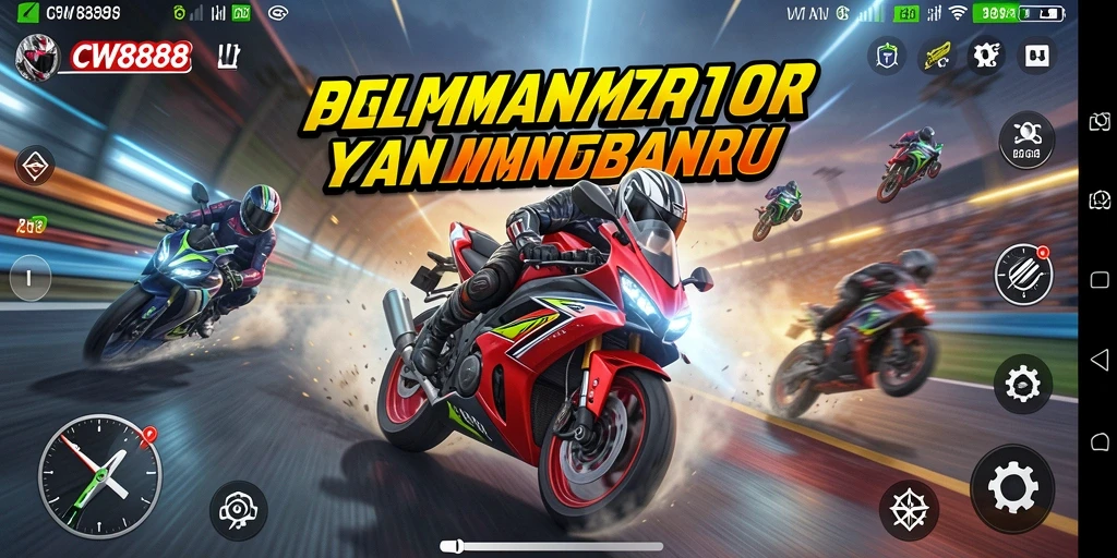 Tampilan gameplay balap motor yang intens dan mendebarkan.
