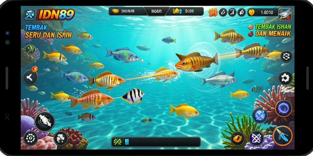 Screenshot menampilkan momen seru dalam gameplay Tembak Ikan.