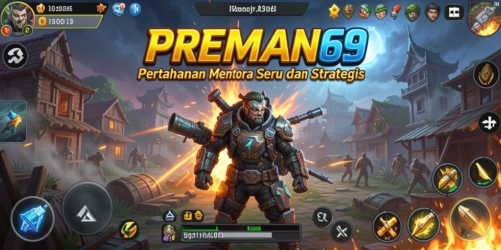 Tampilan gameplay seru dalam aplikasi Tower Defense PREMAN69.