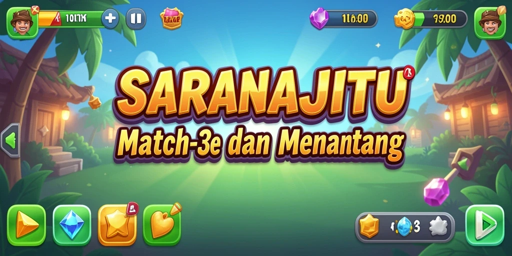 Tampak screenshot gameplay SARANAJITU dengan elemen Match-3.