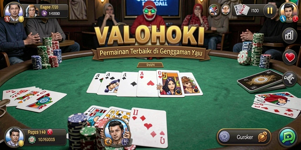 Tangkapan layar gameplay VALOHOKI menampilkan suasana seru permainan poker.